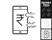 用智能手机收印度卢比。图标设计。轻松地编辑