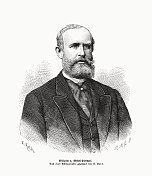 德国政治家威廉・冯・魏德-皮斯多夫(1837-1915)。木刻，出版于1885年