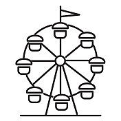 摩天轮细线白色背景图标-可编辑笔画