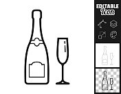 香槟瓶和玻璃杯。图标设计。轻松地编辑
