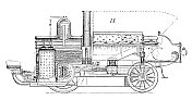 古董插图，应用力学:蒸汽动力机车和车辆