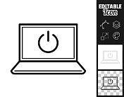 带电源按钮的笔记本电脑。图标设计。轻松地编辑