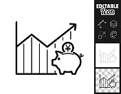 日元储蓄增加图表。图标设计。轻松地编辑