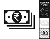 印度卢比钞票。图标设计。轻松地编辑