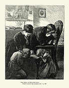 维多利亚家庭在家里一起祈祷，听着那微弱的呻吟，天堂的赞美诗在那里回荡。19世纪