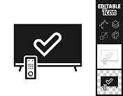 打勾的电视。图标设计。轻松地编辑