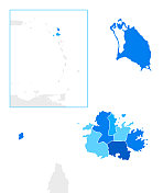 安提瓜和巴布达简单的蓝色地图与地区