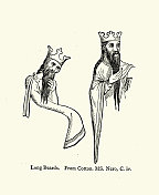 复古插图，中世纪早期留着长胡子的国王