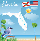 佛罗里达地图和蓝鸦
