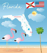 佛罗里达地图和火烈鸟