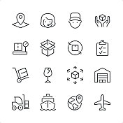 物流和配送-像素完美的线路图标集，可编辑的笔画重量。