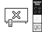 有十字标记的电视机。图标设计。轻松地编辑