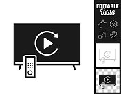 在电视上重播。图标设计。轻松地编辑