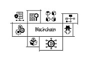 区块链相关手绘横幅设计矢量插图