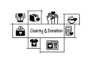 慈善和捐赠相关的手绘横幅设计矢量插图