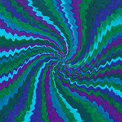 蓝色、绿色和紫色的波纹和扭曲的线条消失的漩涡