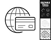 国际支付。图标设计。轻松地编辑