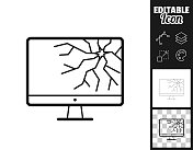 桌面电脑屏幕坏了。图标设计。轻松地编辑
