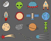 彩色外太空图标设置-可编辑的2pt笔画 彩色外太空图标设置-可编辑的2pt笔画