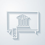 电视银行。空白背景上剪纸效果的图标 电视银行。空白背景上剪纸效果的图标