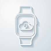 云下载到智能手表。空白背景上剪纸效果的图标