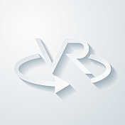 VR―虚拟现实。空白背景上剪纸效果的图标