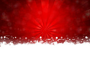 白色的雾或烟或雪的褶边和气泡或点边界在圣诞主题的底部边缘在一个充满活力的深色栗色红色水平节日圣诞背景与太阳爆发或阳光
