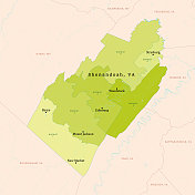 弗吉尼亚州谢南多厄县矢量图绿色