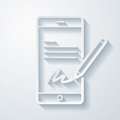 智能手机的电子签名。空白背景上剪纸效果的图标