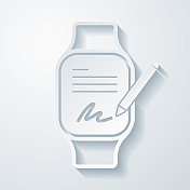 智能手表的电子签名。空白背景上剪纸效果的图标