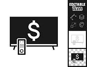 印有美元符号的电视。图标设计。轻松地编辑