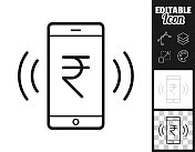 智能手机响起印着印度卢比的标志。图标设计。轻松地编辑