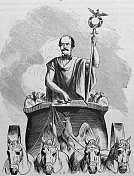 奥托・冯・俾斯麦坐在四轮马车上分发钱财,勃兰登堡门 奥托・冯・俾斯麦坐在四轮马车上分发钱财,勃兰登堡门