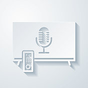 电视与麦克风。空白背景上剪纸效果的图标