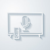 电视与麦克风。空白背景上剪纸效果的图标 电视与麦克风。空白背景上剪纸效果的图标