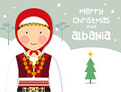 圣诞贺卡传统服装女孩阿尔巴尼亚