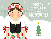 圣诞贺卡传统服装女孩匈牙利