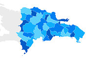 多米尼加共和国高详细的蓝色地图与地区