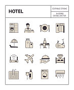 酒店和服务图标集简单的外观和丰富多彩的设计。