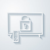 电视用挂锁。空白背景上剪纸效果的图标 电视用挂锁。空白背景上剪纸效果的图标