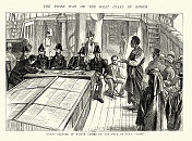 19世纪19世纪，维多利亚时代的迪多号上，皇家海军军官在新卡拉巴、邦尼和埃克利卡的非洲酋长之间斡旋和平