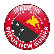 巴布亚新几内亚制造的载体。有星星和国旗的贴纸。标志孤立在白色背景。