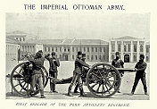 奥斯曼帝国军队，佩拉炮兵团第一旅，土耳其士兵，大炮，军事史，1890年代，19世纪