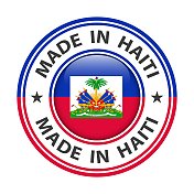 海地制造徽章矢量。有星星和国旗的贴纸。标志孤立在白色背景。