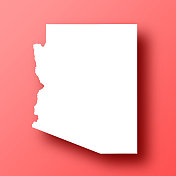 亚利桑那州地图红色背景与阴影