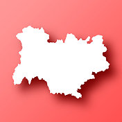 红色背景与阴影的奥弗涅罗纳阿尔卑斯地图