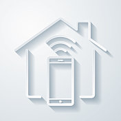 智能手机智能家居。空白背景上剪纸效果的图标