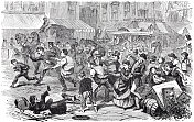 纽约市，捕贼，一名警察在繁忙的街区追赶小偷，1868年