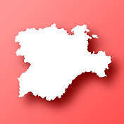 卡斯蒂利亚和里昂地图在红色背景阴影