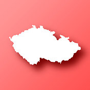 捷克共和国地图，红色背景和阴影